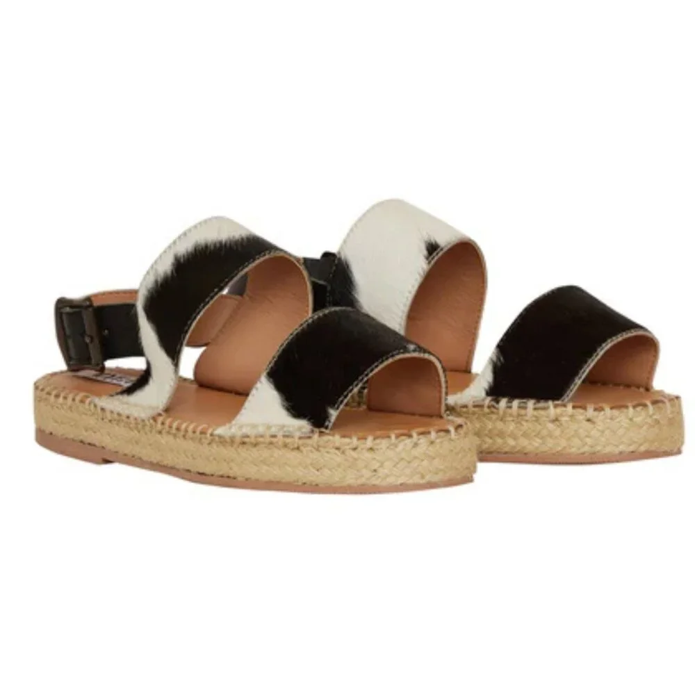 MYRA BAG Mignon Espadrille Hair-On Black & White Western‎ Sandals 6-10 NWT